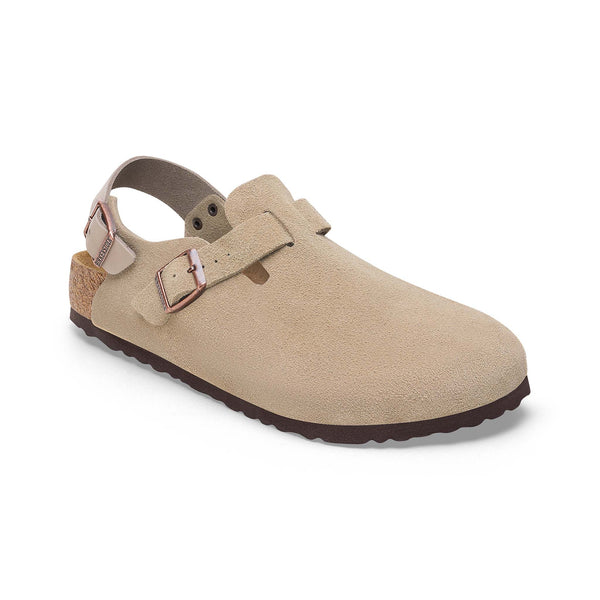 Beige sandal with a strap on a white background