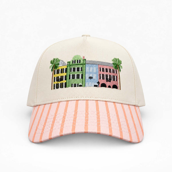 Rainbow Row Embroidered Striped Trucker Hat