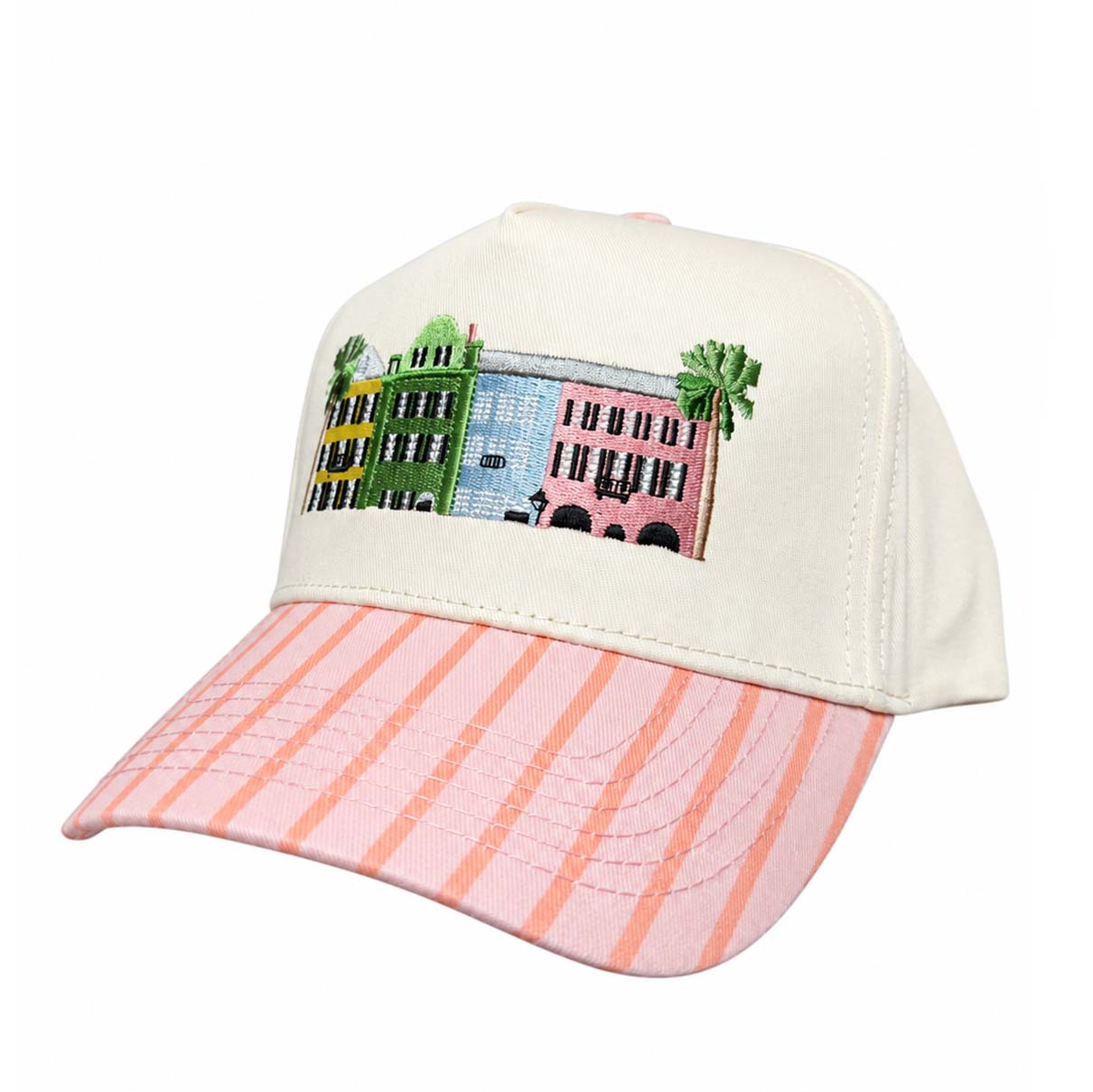 Rainbow Row Embroidered Striped Trucker Hat