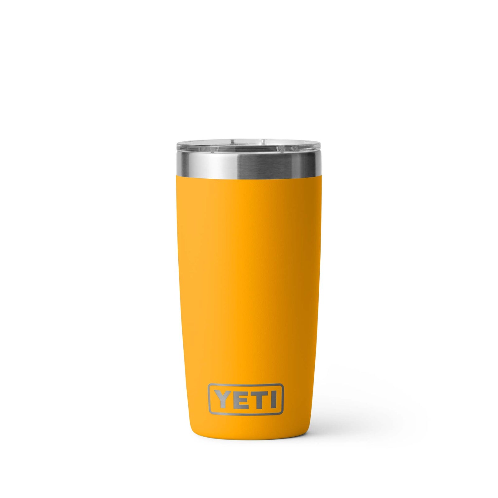 A front view of a 10 oz YETI Rambler Tumbler in Beekeeper, featuring a stainless-steel rim and the silver YETI logo printed near the base.