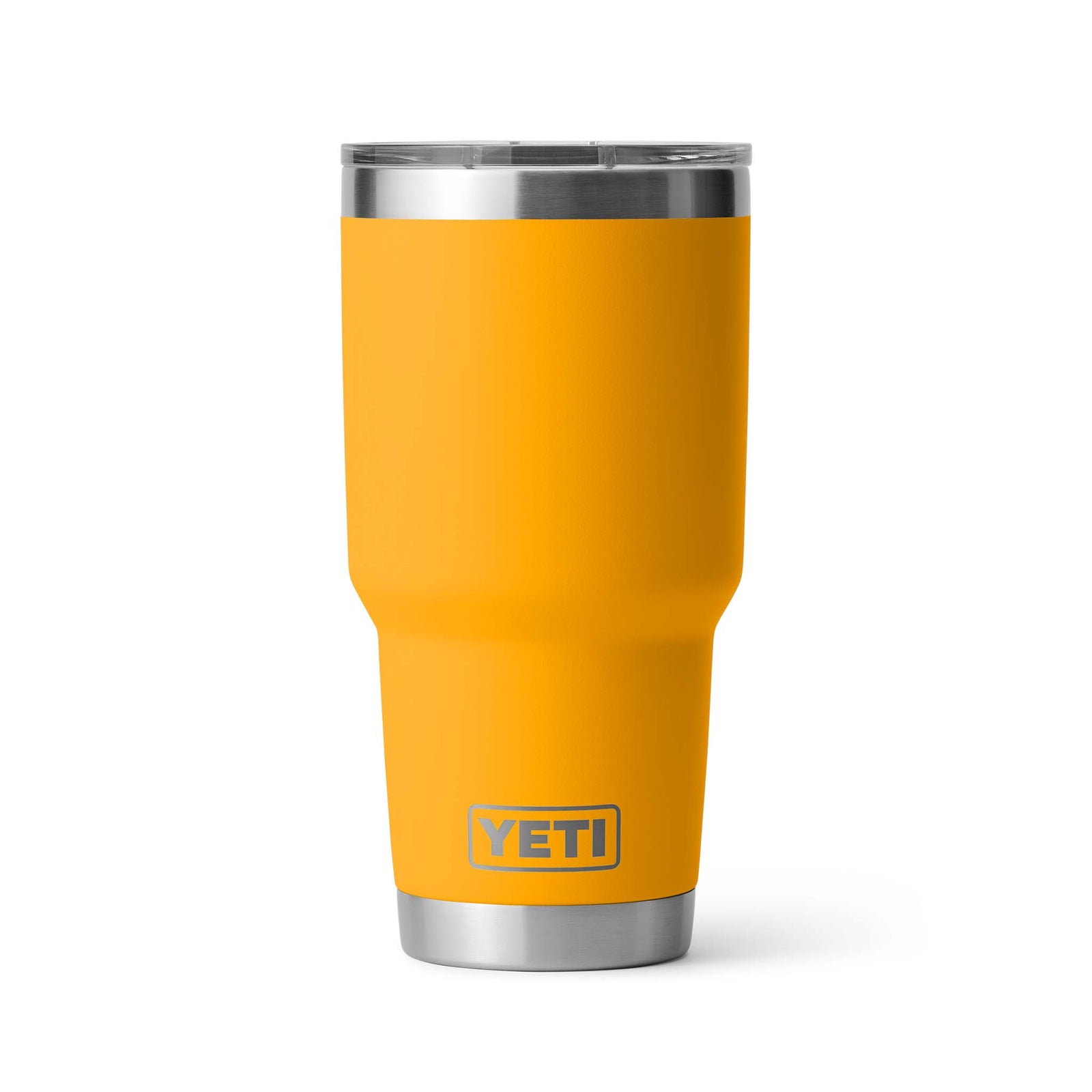 Front view of a 30 oz YETI Rambler Tumbler in Beekeeper, with a stainless-steel base and rim, and the silver YETI logo at the bottom center.