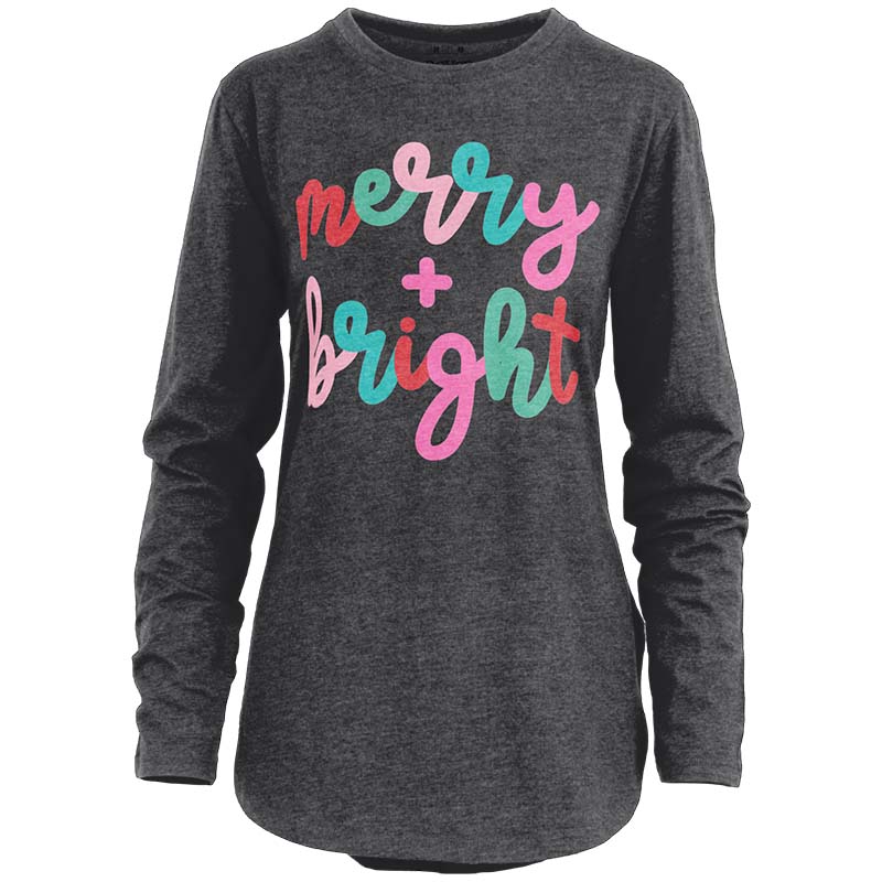 Long Sleeve Merry and Bright Colorful Rounded Bottom Top