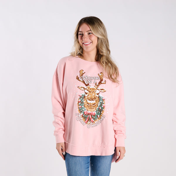 Merry Christmas Reindeer Crewneck Sweatshirt