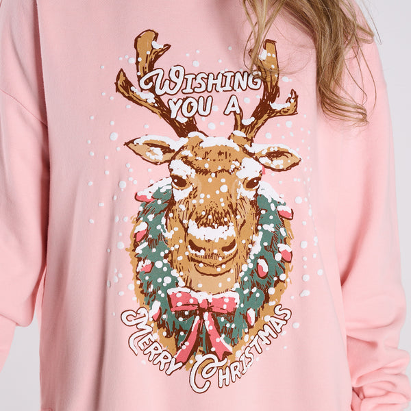 Merry Christmas Reindeer Crewneck Sweatshirt