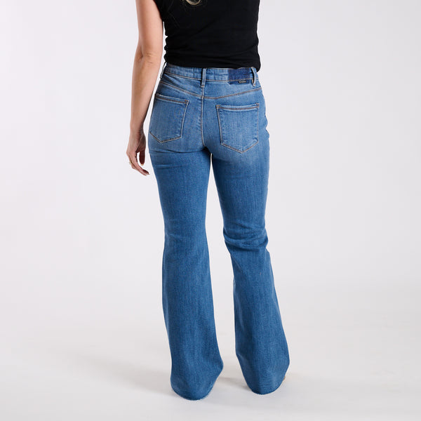Mid Rise Raw Cut Medium Wash Jeans