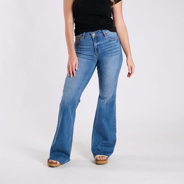 Mid Rise Raw Cut Medium Wash Jeans