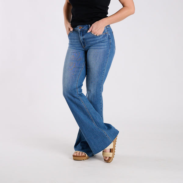 Mid Rise Raw Cut Medium Wash Jeans