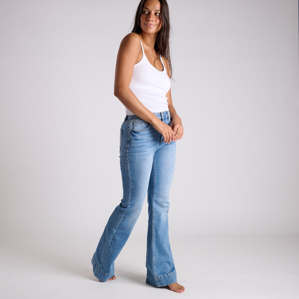 High Rise Flare Medium Wash Jeans