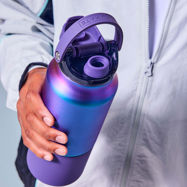 Image showing Brumate Rise 35oz Dark Aura with top flipped up displaying opening.