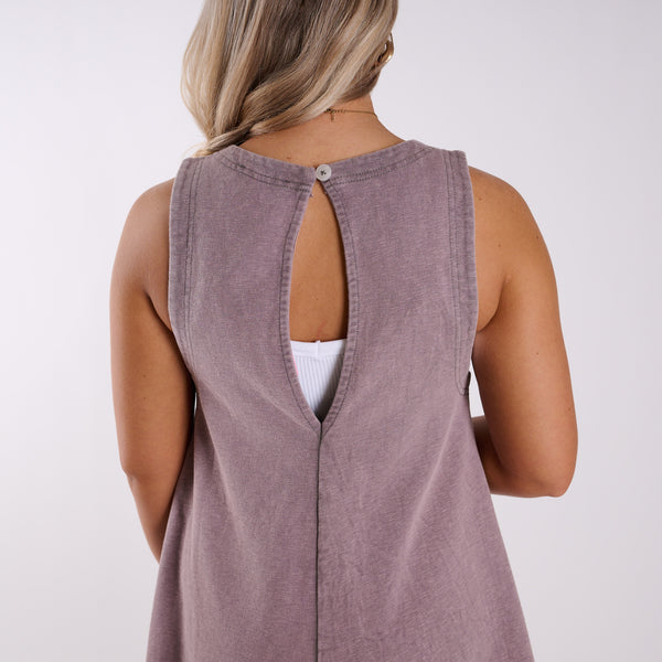 Washed Two Pocket Romper in Dark Grey