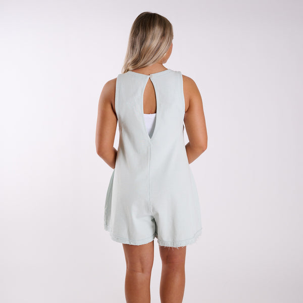 Washed Two Pocket Romper in Mist