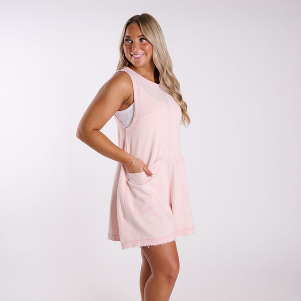 Washed Two Pocket Romper in Rose