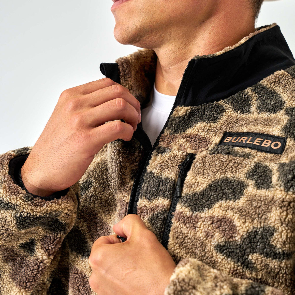 Burlebo Men's Sherpa Quarter Zip Pullover in Rocky Mountain Camo
