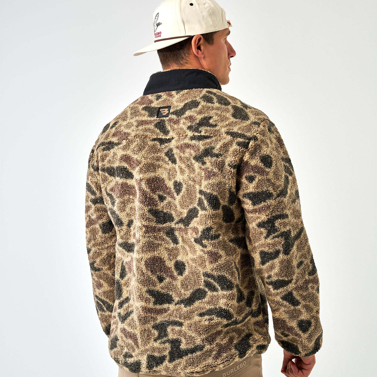 Burlebo Men's Sherpa Quarter Zip Pullover in Rocky Mountain Camo