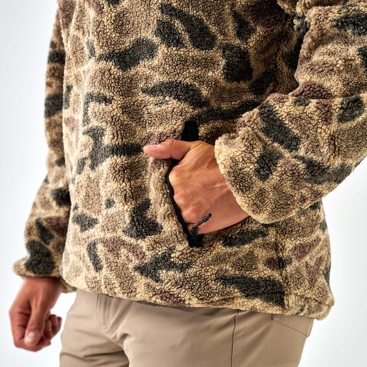 Burlebo Men's Sherpa Quarter Zip Pullover in Rocky Mountain Camo
