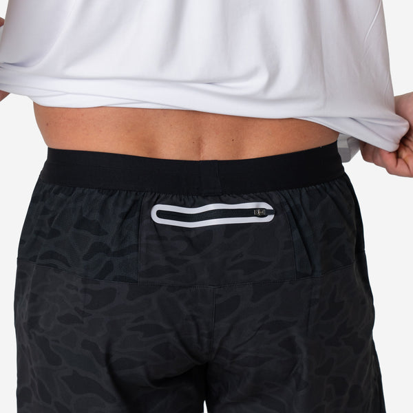 5 Inch Training Shorts in Black Camo