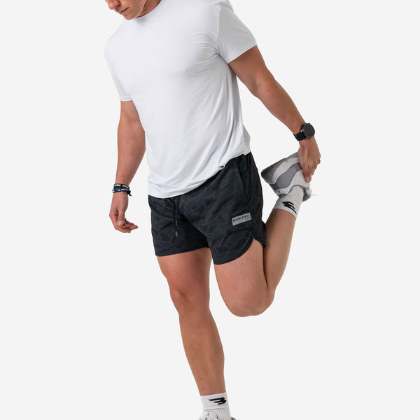 5 Inch Training Shorts in Black Camo