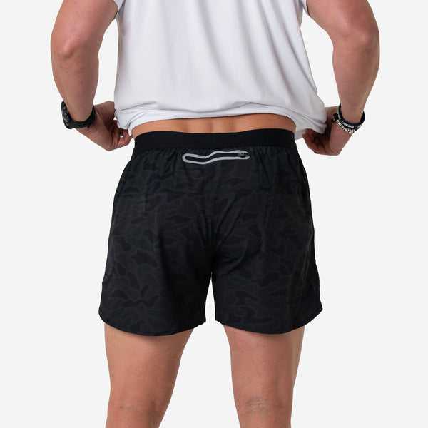 5 Inch Training Shorts in Black Camo