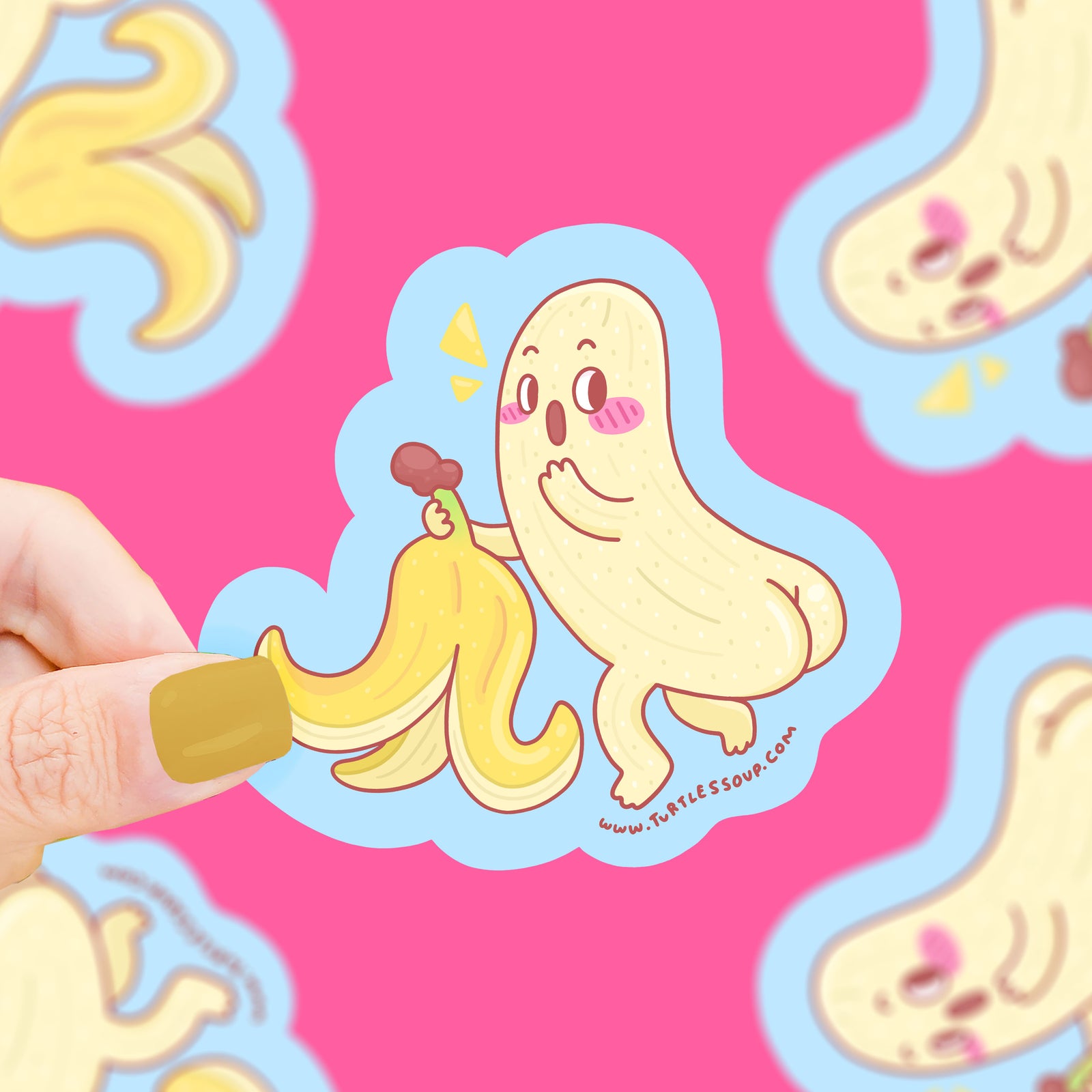 Sticker of a banana holding it's peel