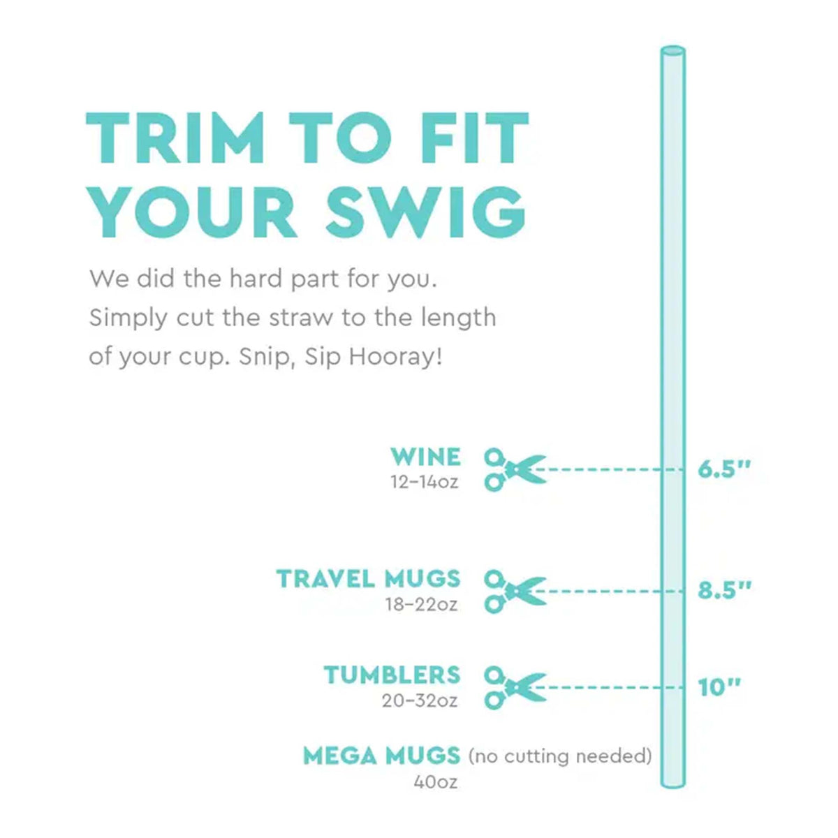 Swig Life straw trim guide showing how to cut reusable straws to fit different cup sizes.