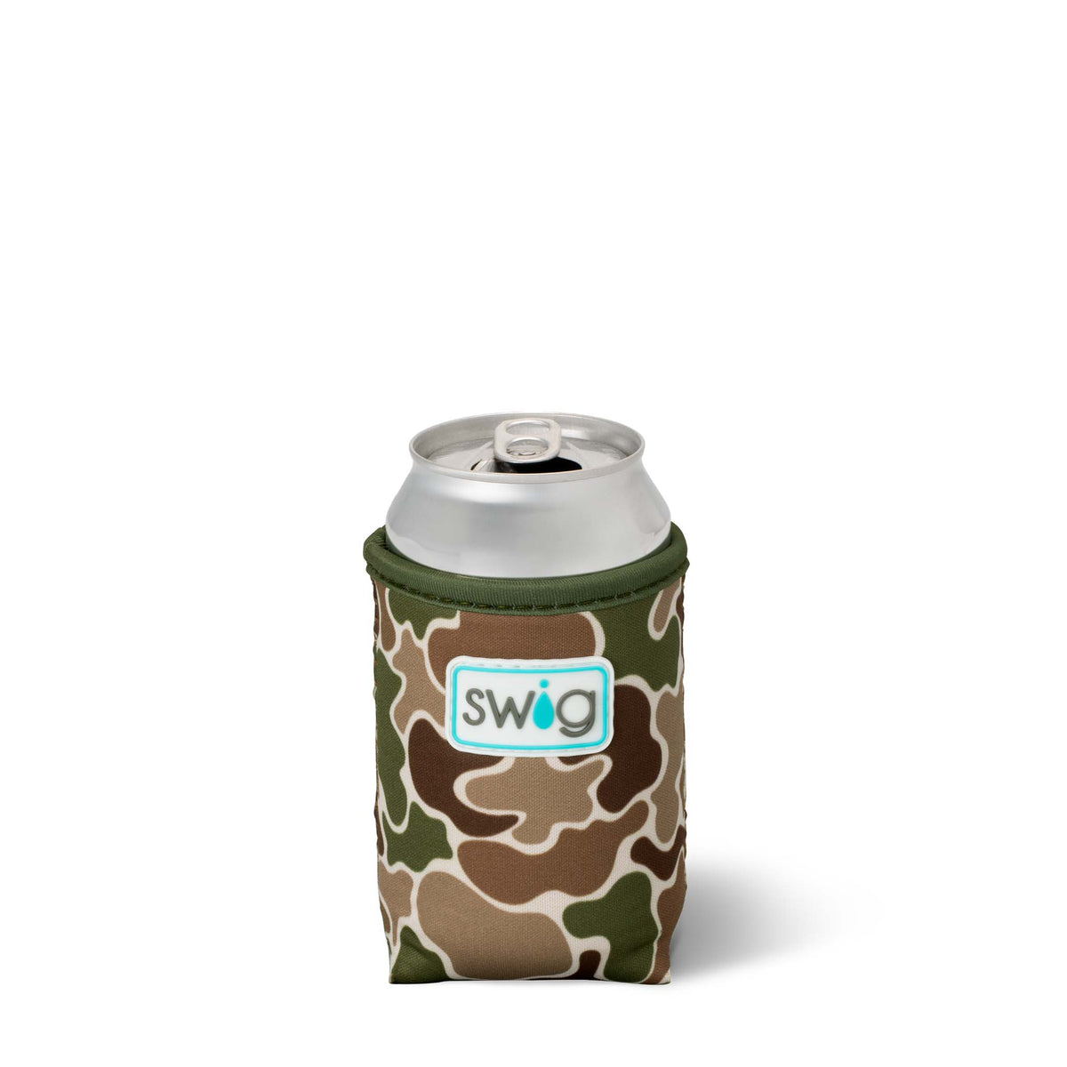 regular can koozie in Hunting Camo pattern in green, brown, and tan.