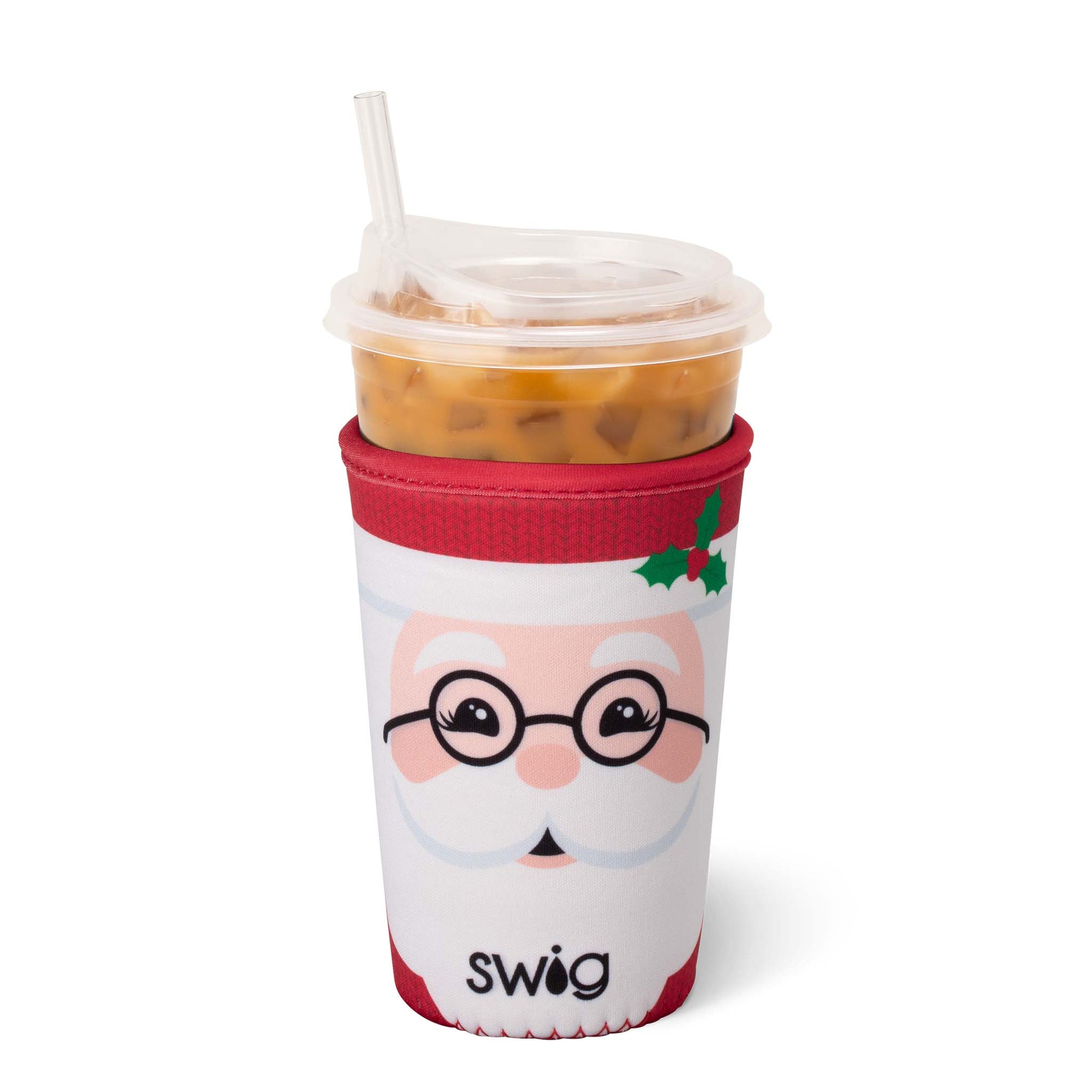 Tumbler with Santa Claus design and 'swig' branding on a white background