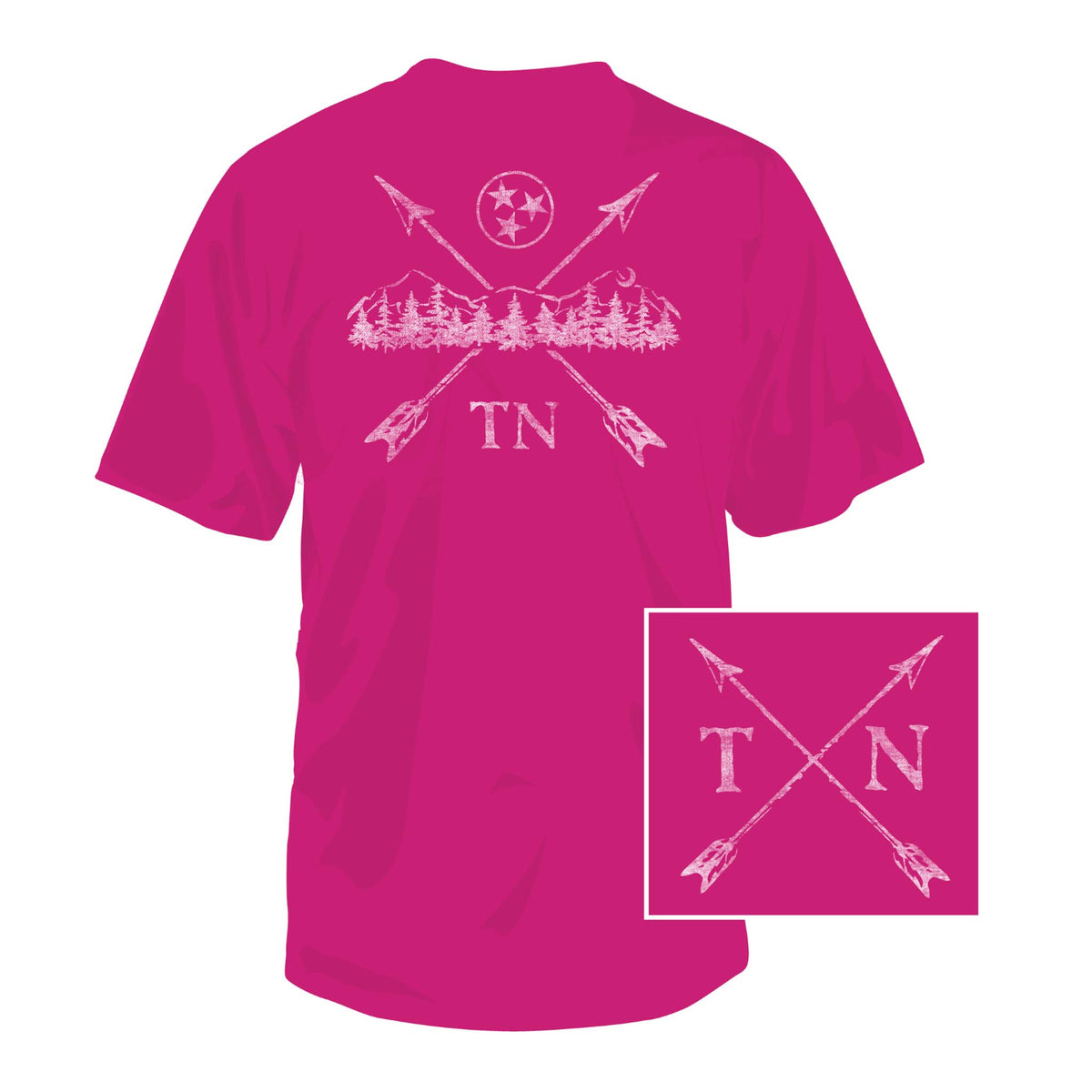 Pink Tennessee state pride t-shirt with a mountain design.