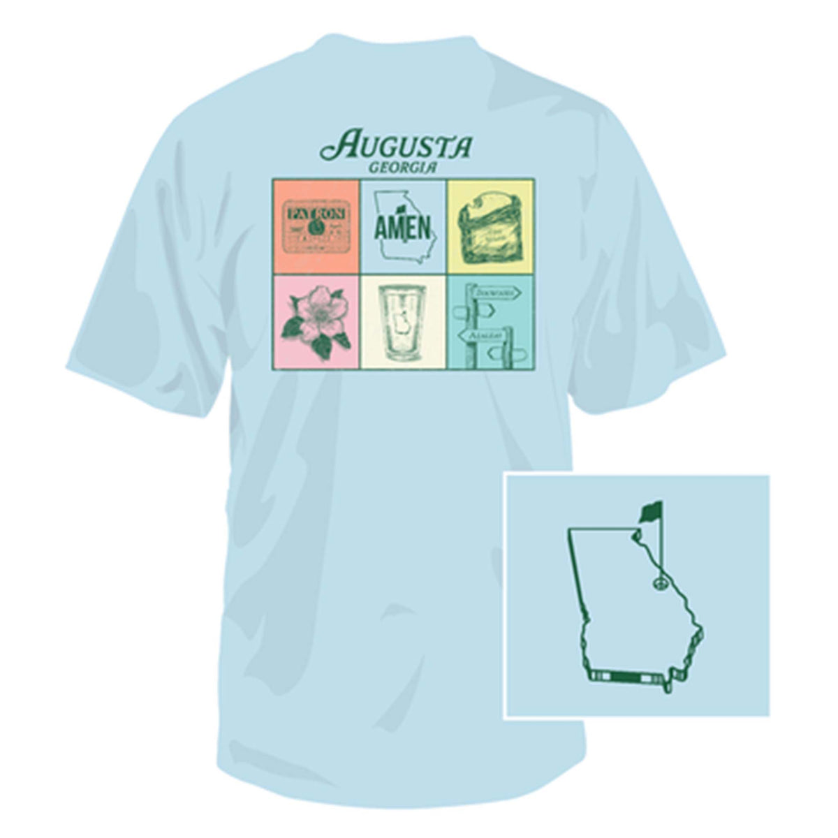 Palmetto Moon Golf Collage Short Sleeve T-Shirt in chambray blue