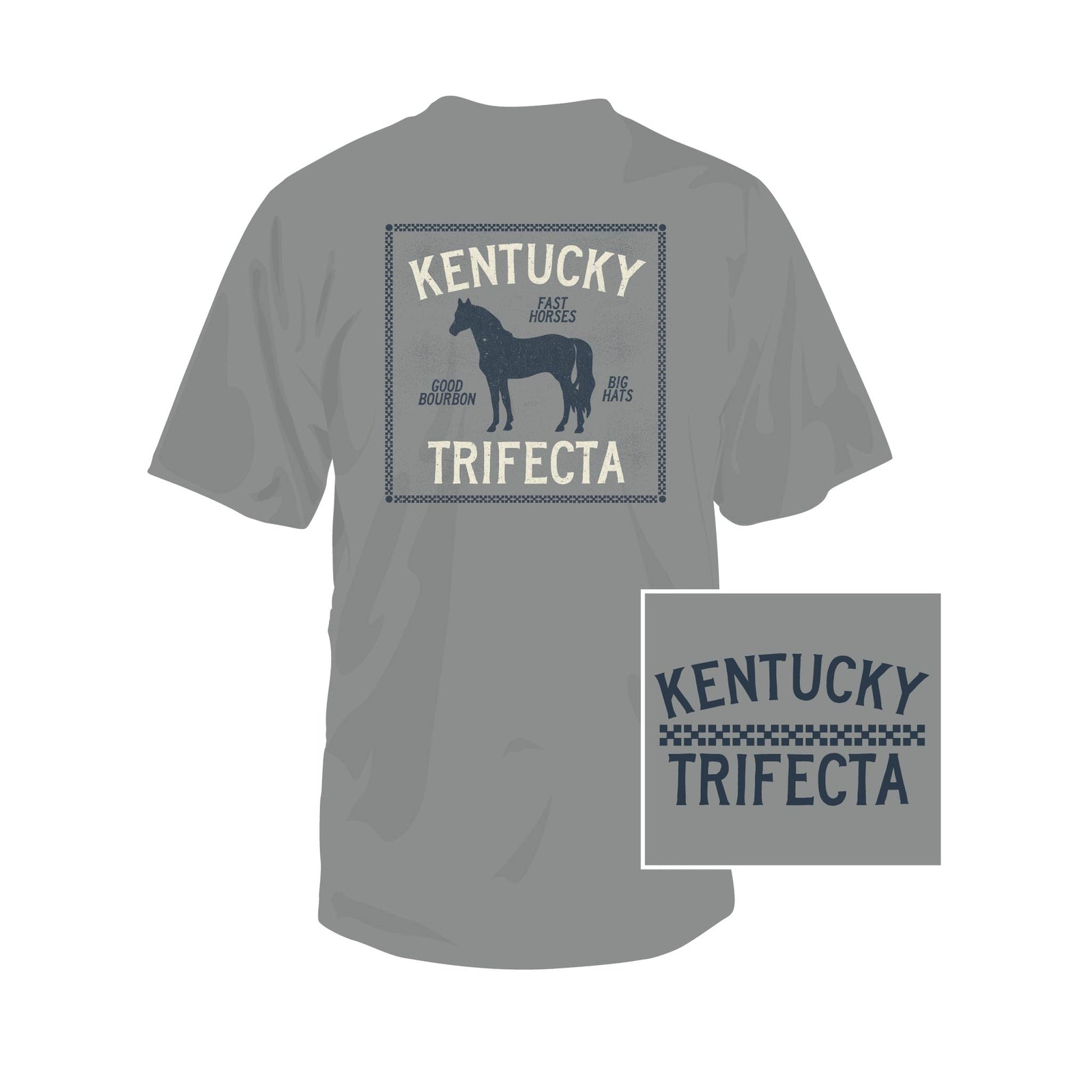 Gray t-shirt with 'Kentucky Trifecta' graphic on a white background