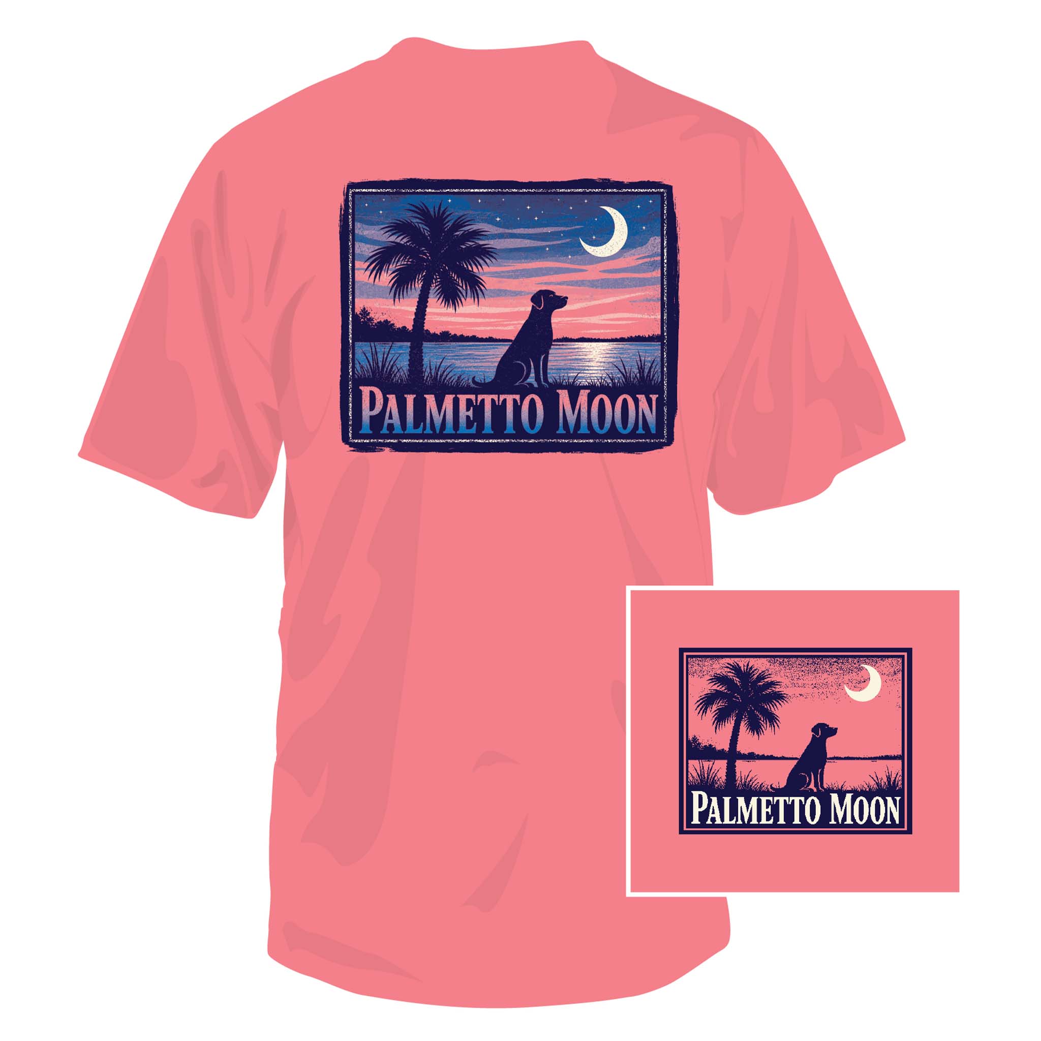 Palmetto Moon Coastal Night Short Sleeve T-Shirt in Coral Silk