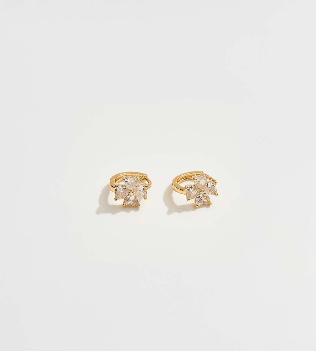 Gold and Diamond Flower Hoop Earrings