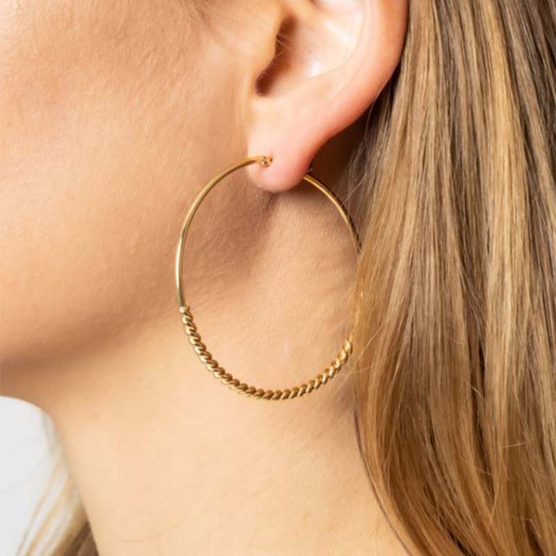 14K Gold Dipped Large Pin Catch Hoop Earrings