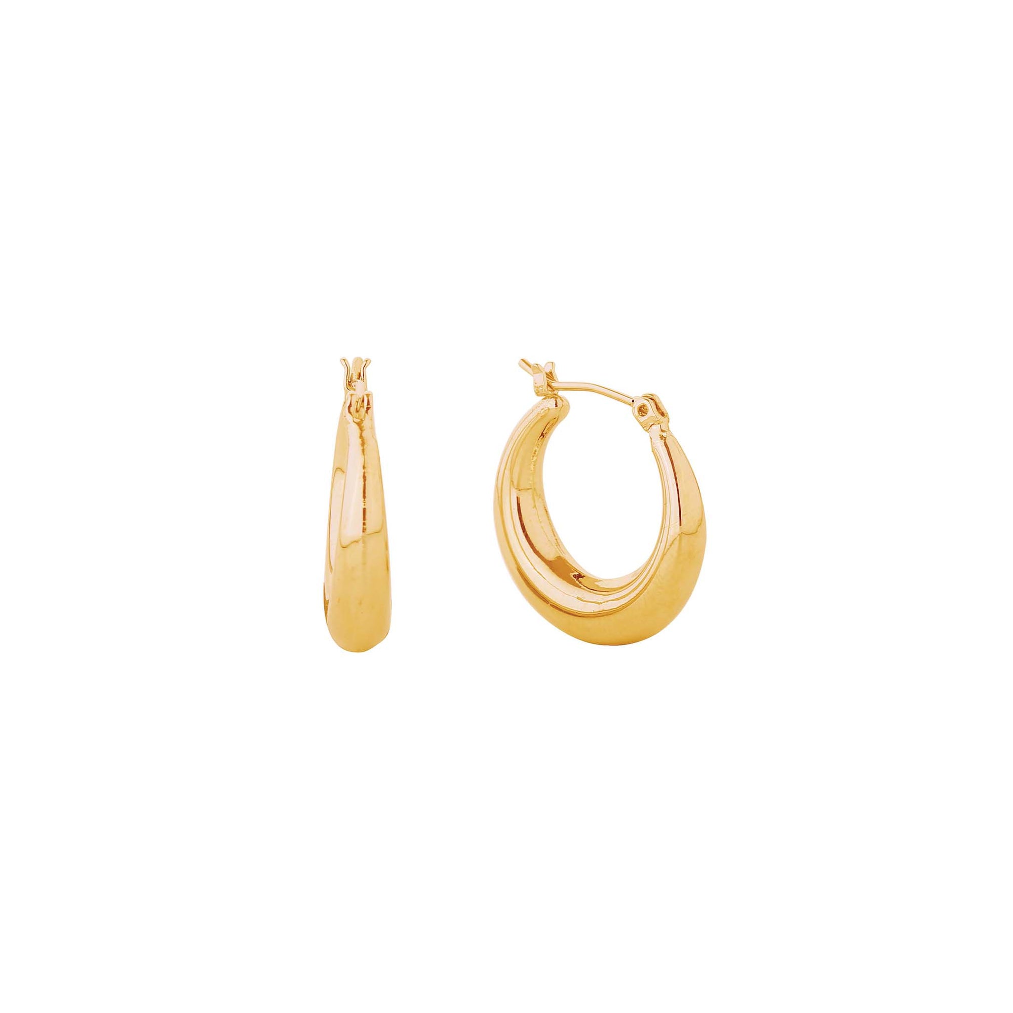 Gold Curved Hoop Earrings with Pin Catch Closure
