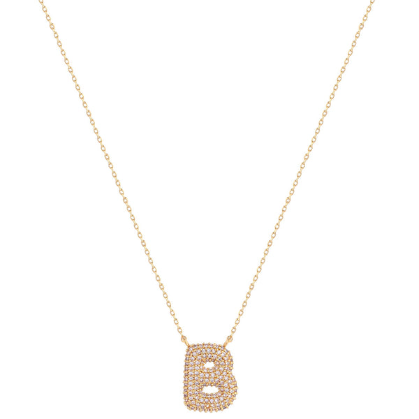 Imitation Gold Necklace with sparkly imitation diamonds adorning initial B charm. Adjustable closure.