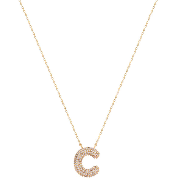 Imitation Gold Necklace with sparkly imitation diamonds adorning initial C charm. Adjustable closure.