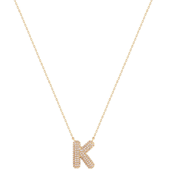 Imitation Gold Necklace with sparkly imitation diamonds adorning initial K charm. Adjustable closure.