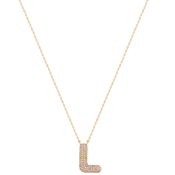 Imitation Gold Necklace with sparkly imitation diamonds adorning initial L charm. Adjustable closure.