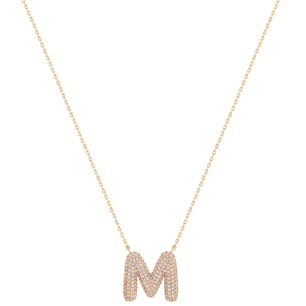 Imitation Gold Necklace with sparkly imitation diamonds adorning initial M charm. Adjustable closure.