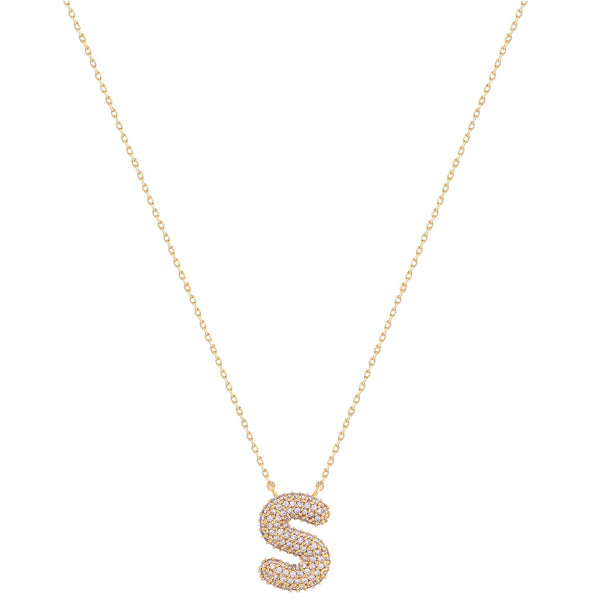 Imitation Gold Necklace with sparkly imitation diamonds adorning initial S charm. Adjustable closure.