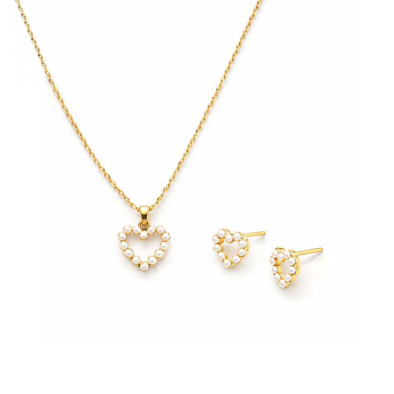 Pearl Heart Necklace with Earrings Set by Do Everything In Love