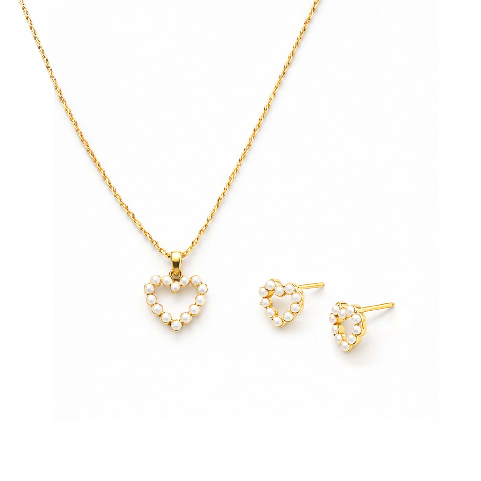 Pearl Heart Necklace with Earrings Set