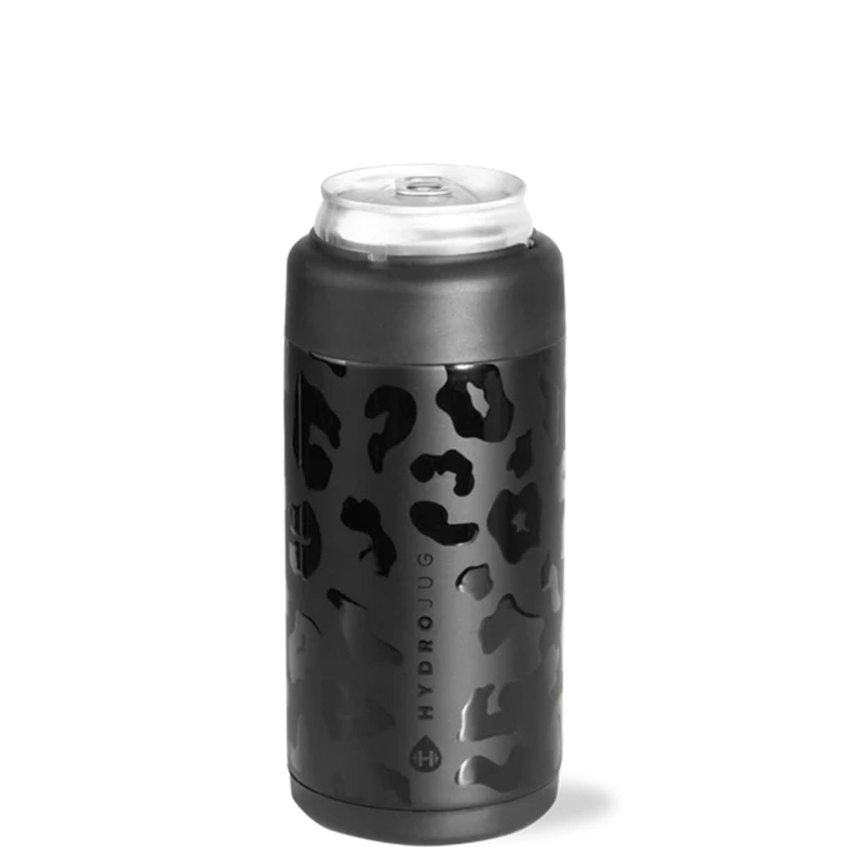 Black can cooler with brand logo on a white background