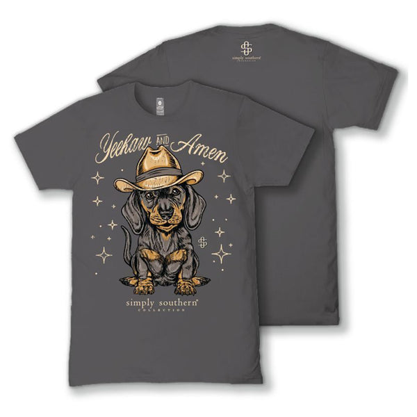 Yeehaw and Amen Dachshund Short Sleeve T-Shirt