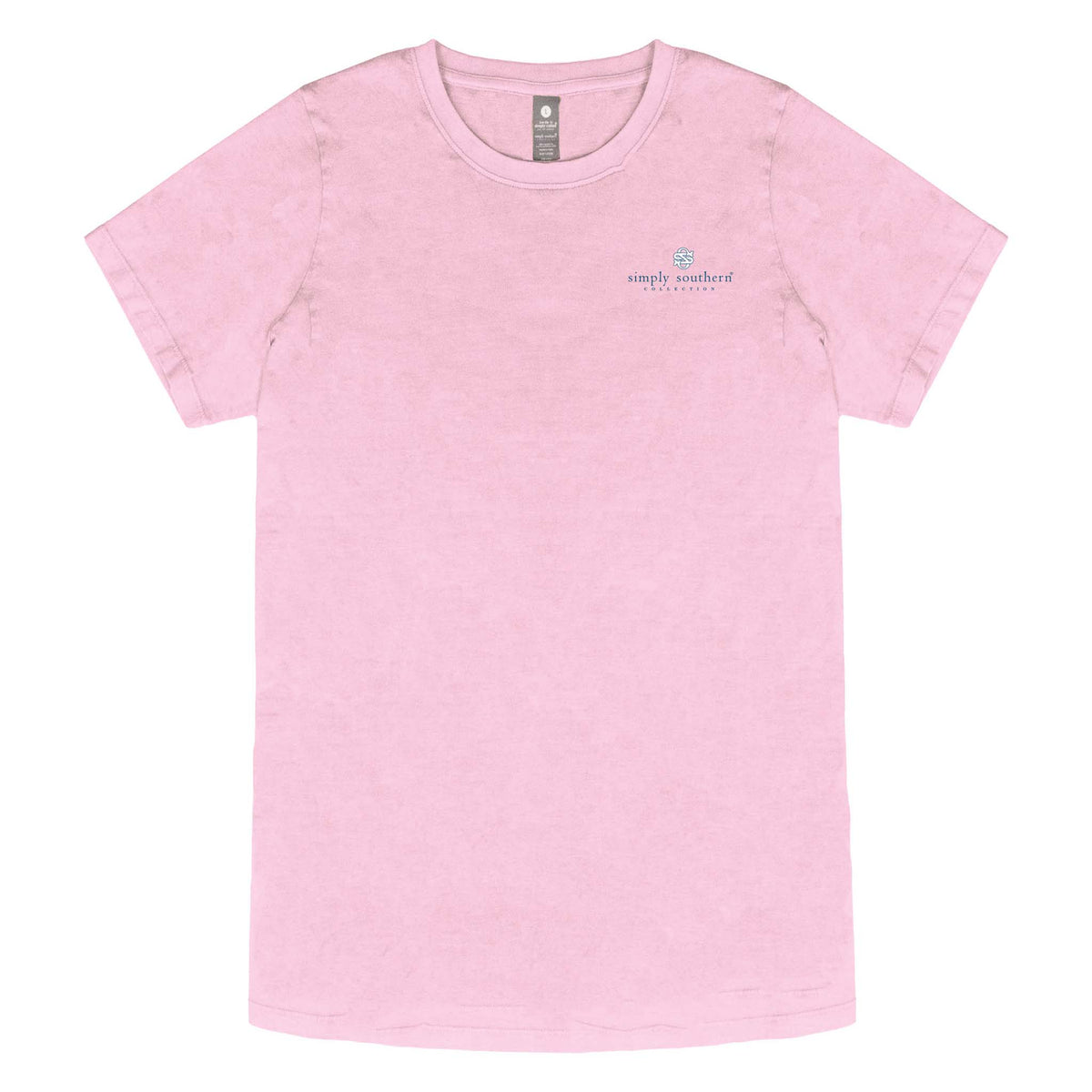 Front of pink Simply Southern tee with small logo on left chest.