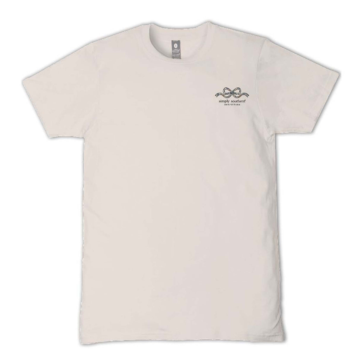 Beige t-shirt with a small Simply Southern logo on left front chest displayed on a white background
