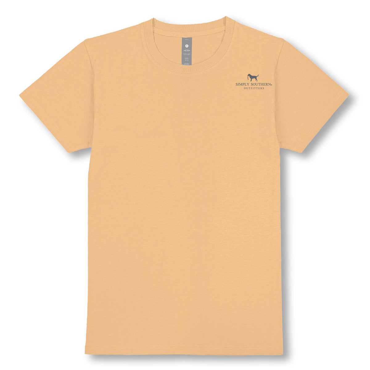 Front view of Simply Southern Men’s Duck Call Graphic Tee in bisque with small chest logo.