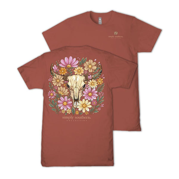 Floral Longhorn Skull Short Sleeve T-Shirt