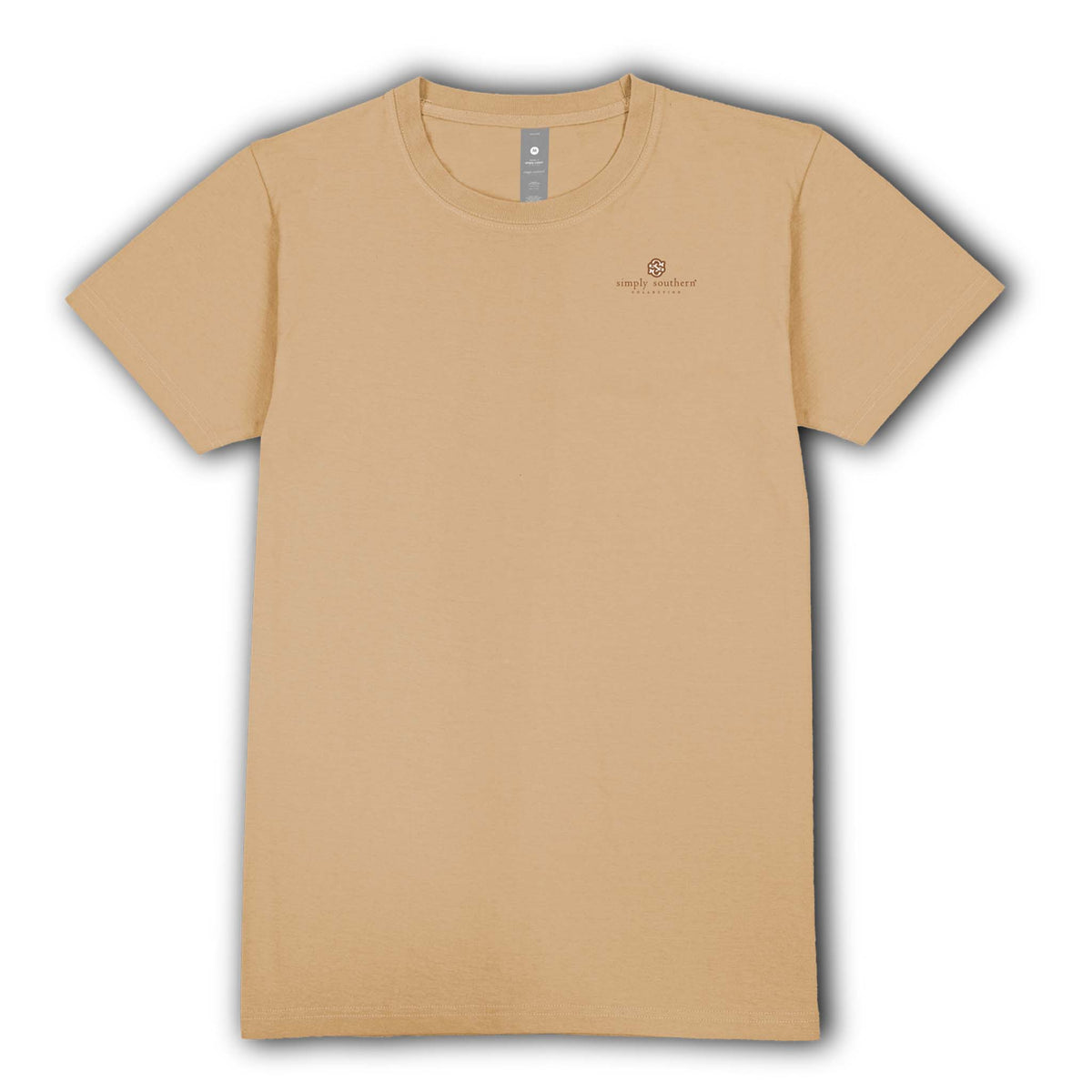 Khaki Simply Southern T-shirt shown from the front with a small Simply Southern logo on the left chest.