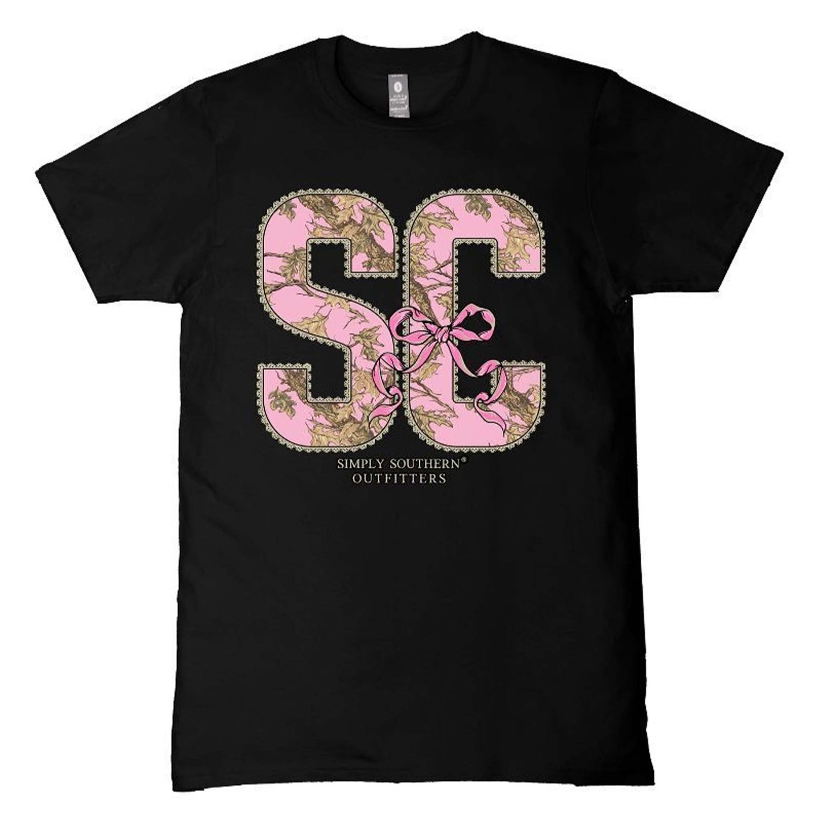 simply southern South Carolina Camo Fill Short Sleeve T-Shirt in black with pink camo design
