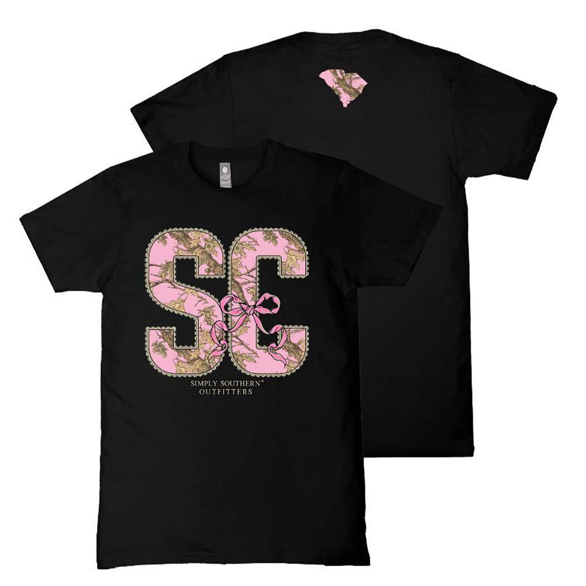 simply southern South Carolina Camo Fill Short Sleeve T-Shirt in black with pink camo design